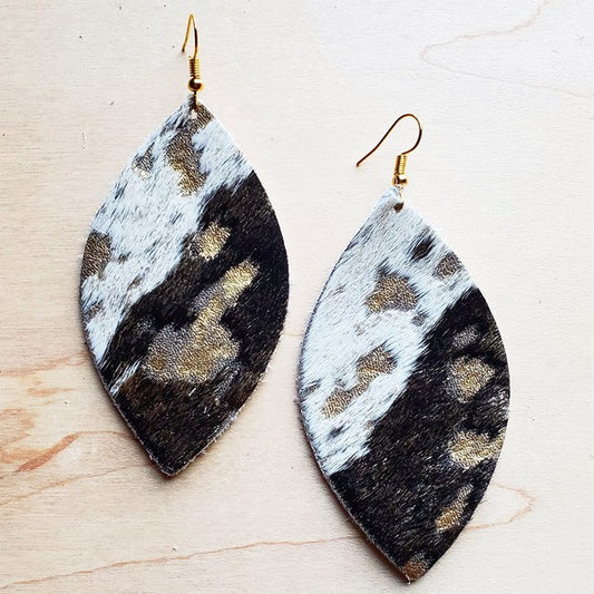 Metallic Distressed Hair on Hide Leather Earings