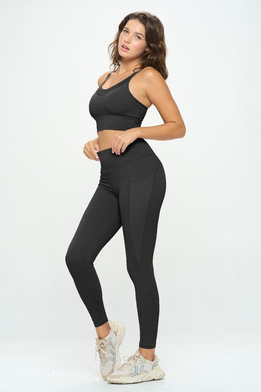 Mesh Bra Top and Leggings Activewear Set