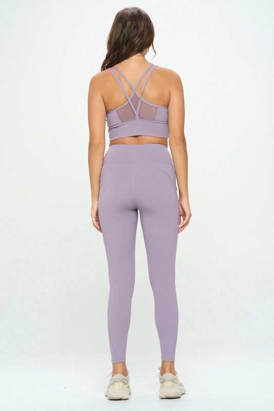 Mesh Bra Top and Leggings Activewear Set