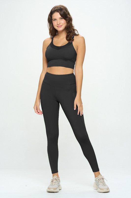 Mesh Bra Top and Leggings Activewear Set