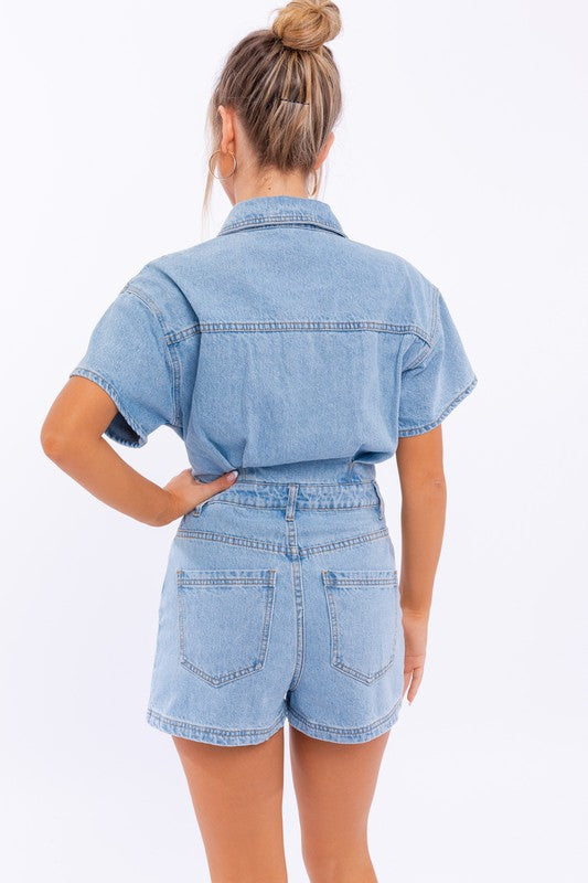 Short Sleeve Denim Romper