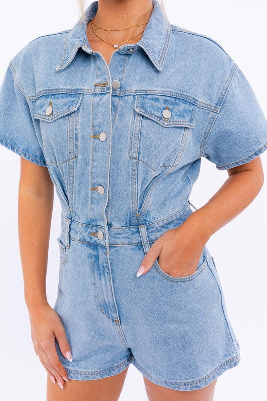 Short Sleeve Denim Romper