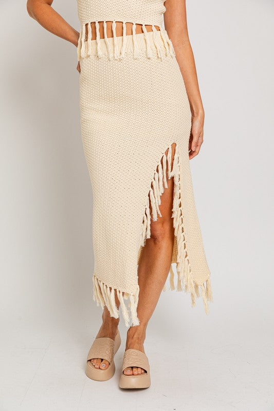 Boho Fringe Slit Skirt