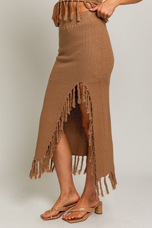 Boho Fringe Slit Skirt