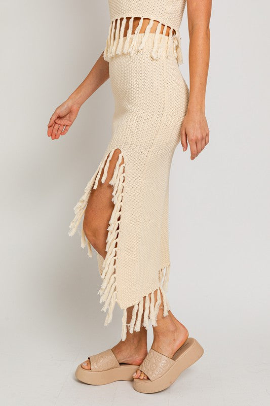 Boho Fringe Slit Skirt