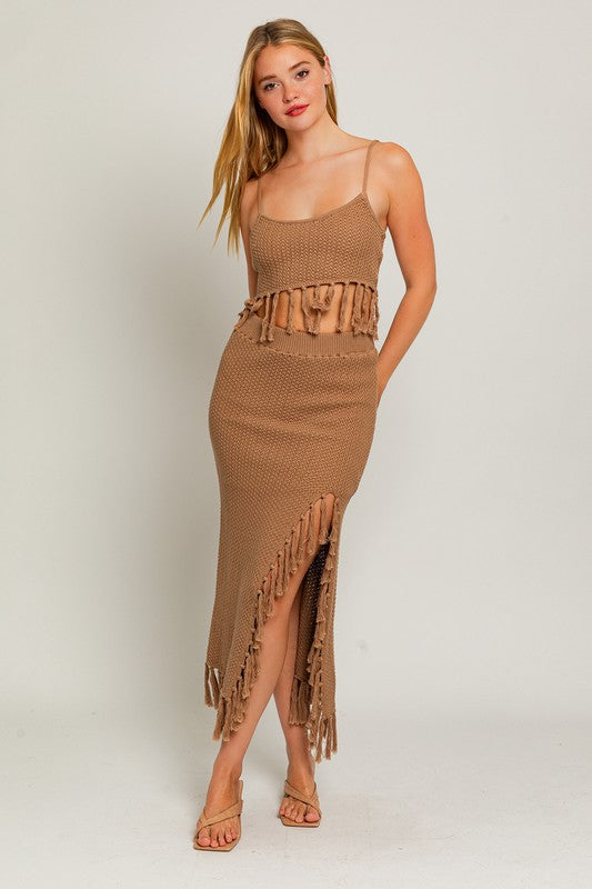 Boho Fringe Slit Skirt