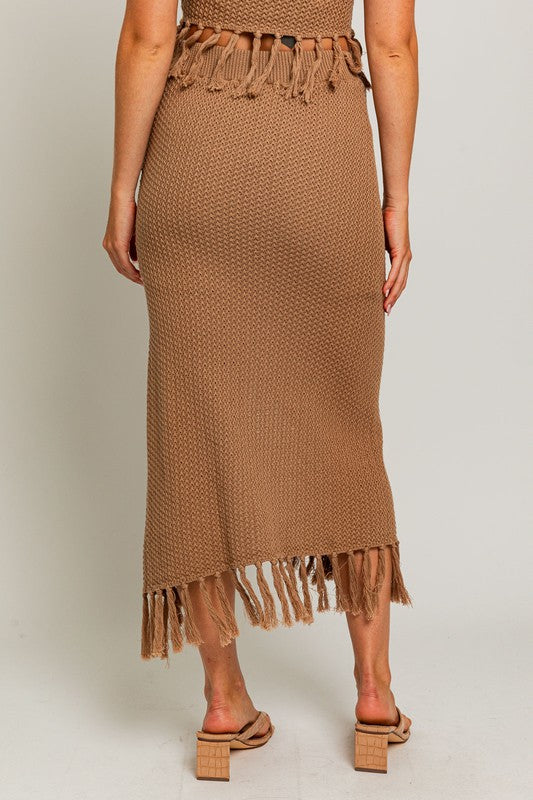 Boho Fringe Slit Skirt