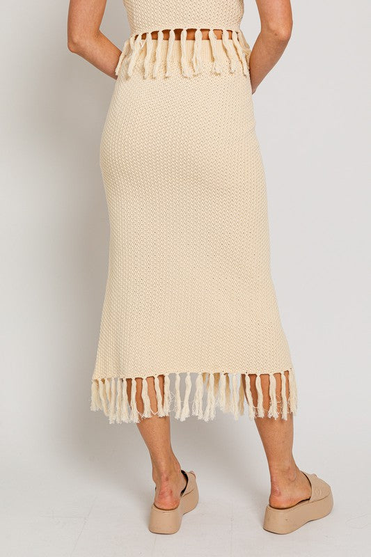 Boho Fringe Slit Skirt