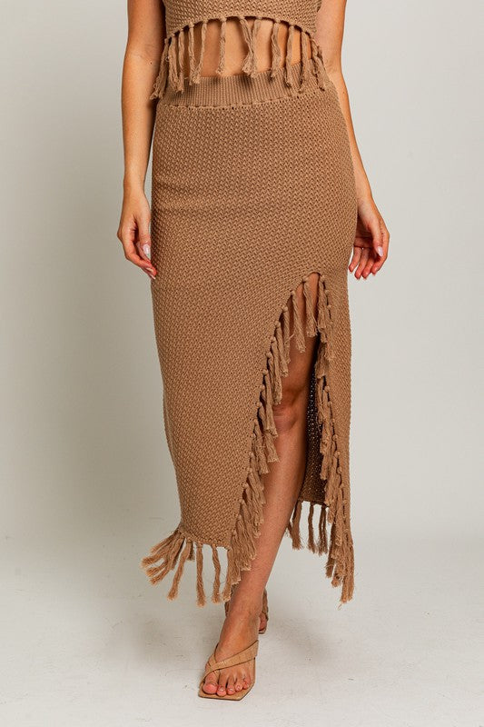 Boho Fringe Slit Skirt