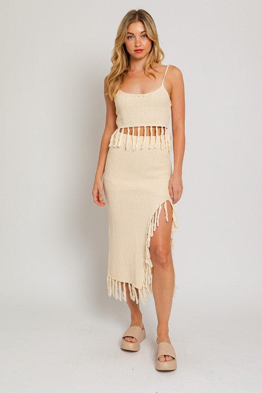 Boho Fringe Slit Skirt