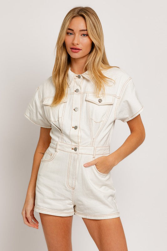 White Denim Romper