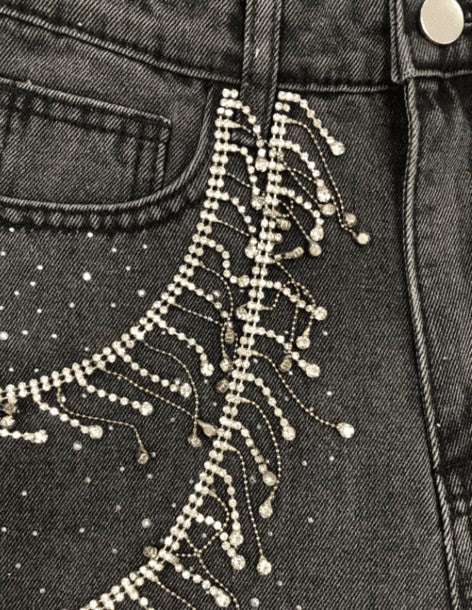 Rhinestone Fringe Denim Shorts