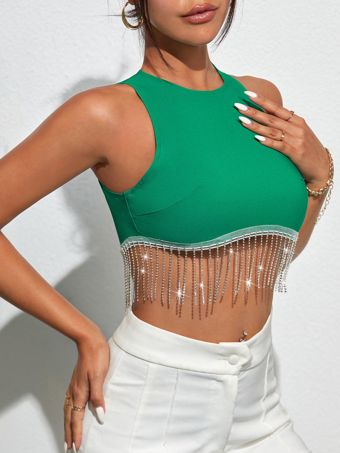 Fringe Rhinestone Crop