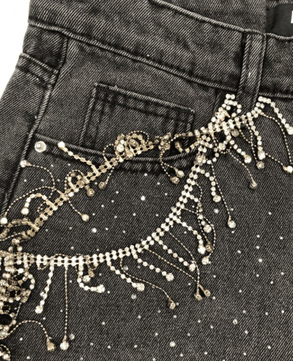 Rhinestone Fringe Denim Shorts