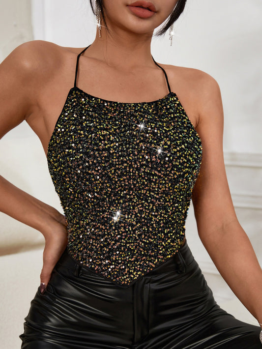 Backless Sequin Halter