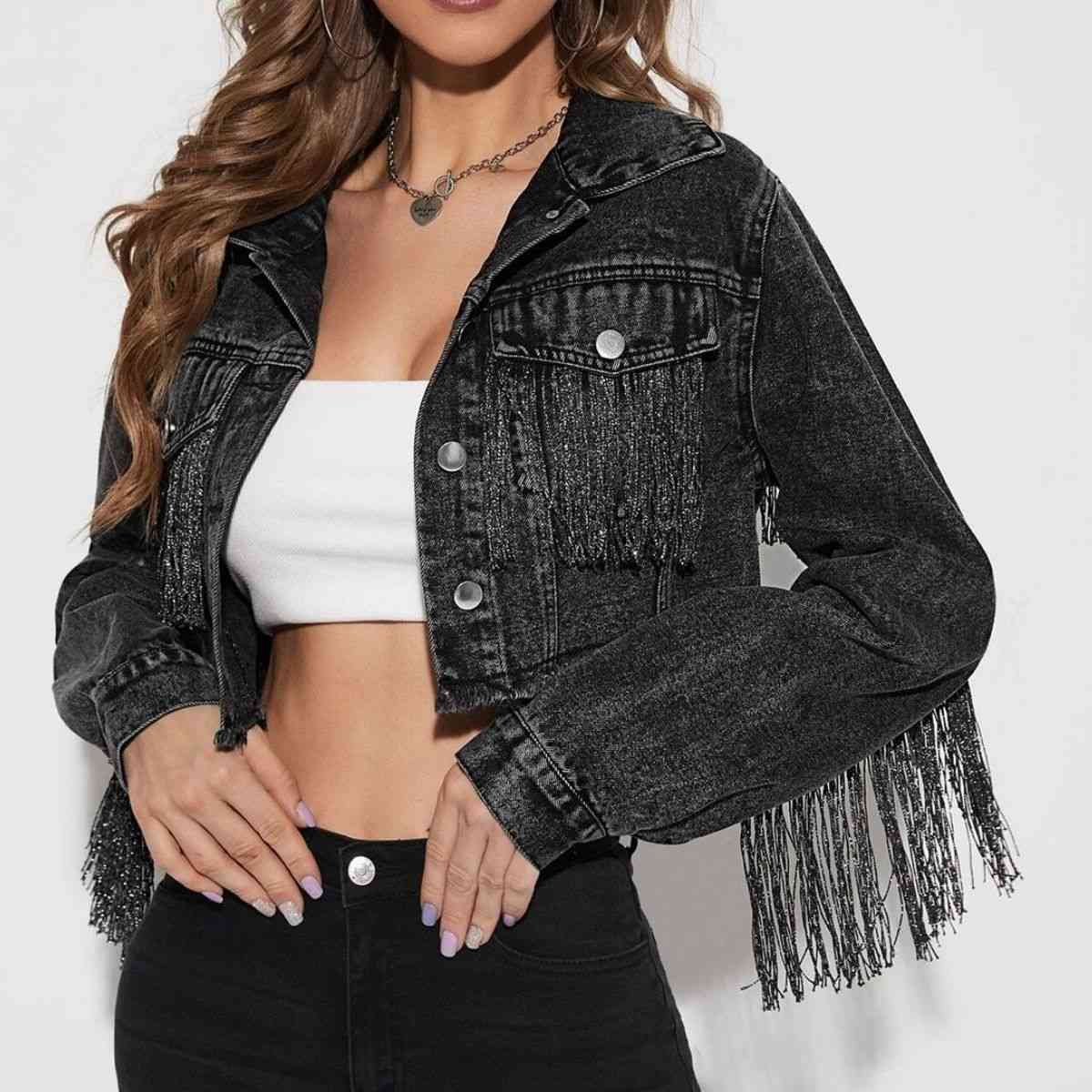 Fringe Cropped Denim Jacket