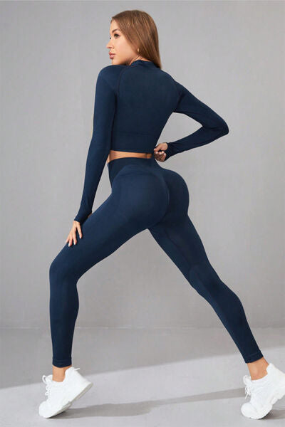 Mock Neck Long Sleeve and Leggings Active Set