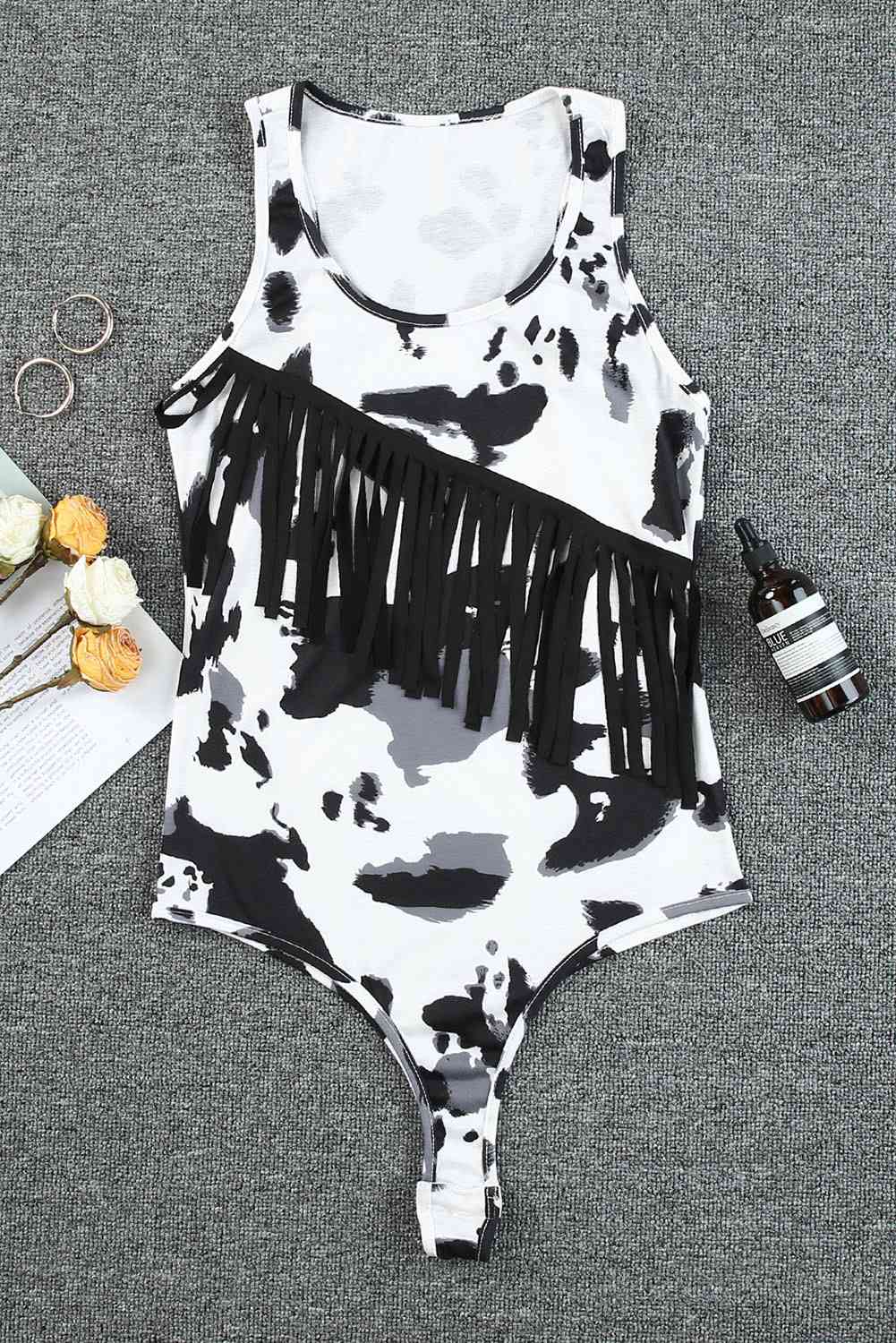 Fringed Cow Print Bodysuit