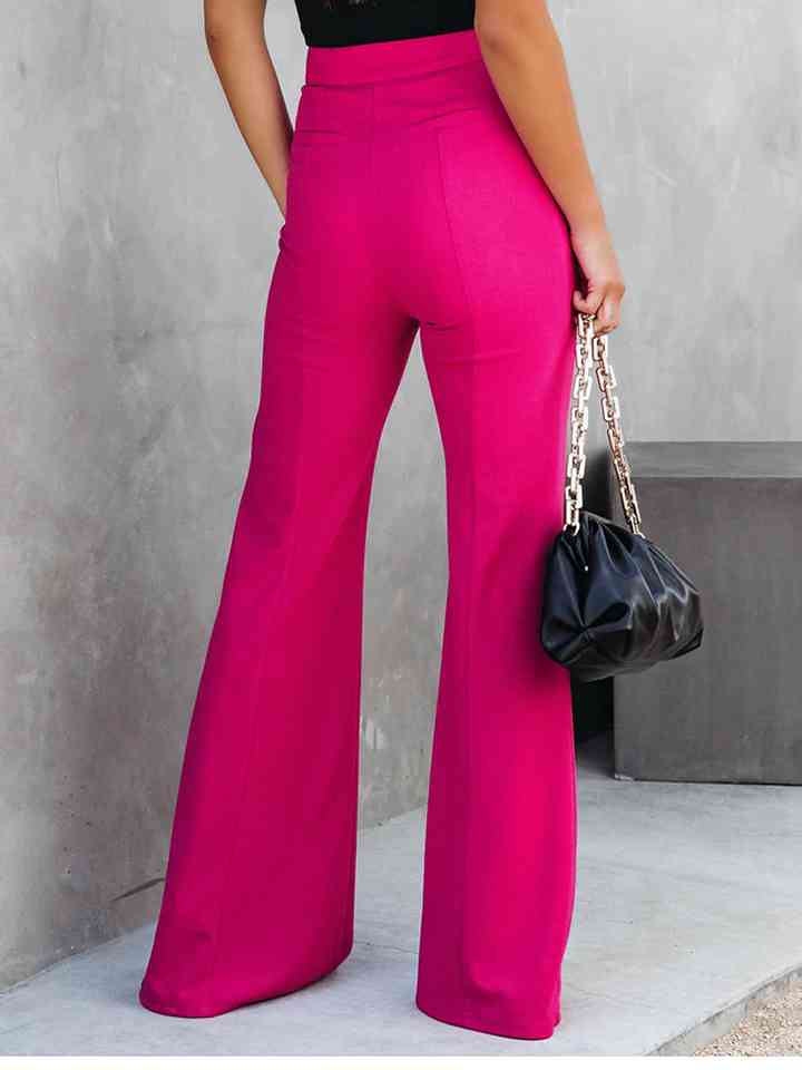 Pink Front Slit Flare Leg Pants