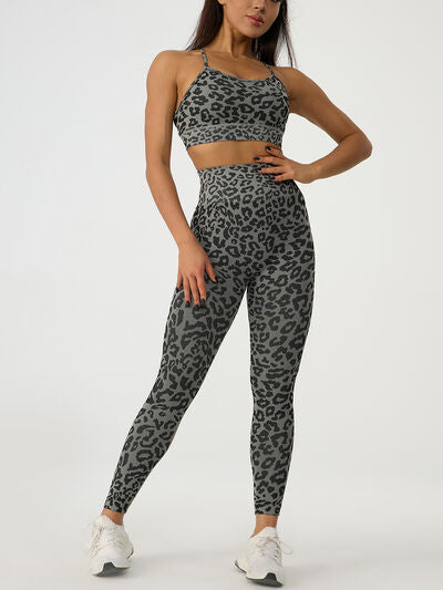 Leopard Crisscross Sports Bra and Leggings Active Set