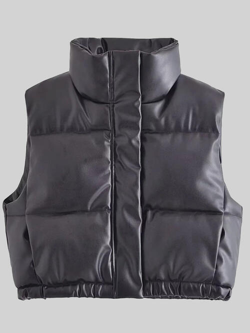 Faux Leather Zip Up  Vest