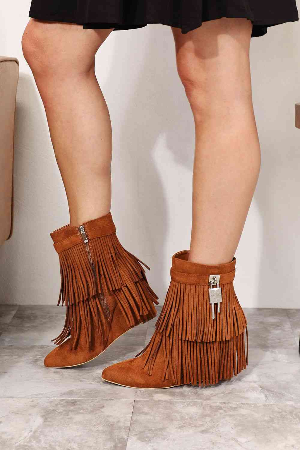 Tassel Wedge Heel Booties