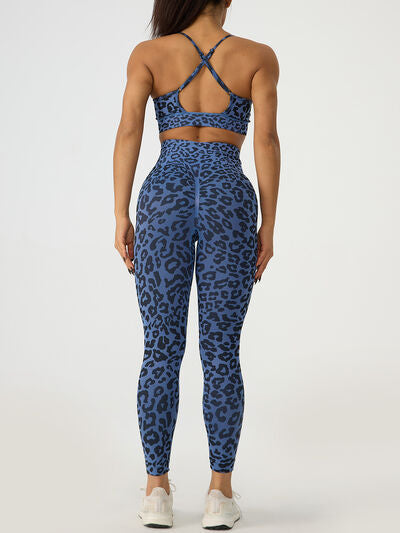 Leopard Crisscross Sports Bra and Leggings Active Set