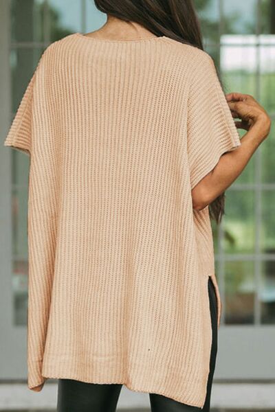 Waffle-Knit Short Sleeve Sweater