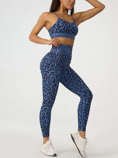 Leopard Crisscross Sports Bra and Leggings Active Set