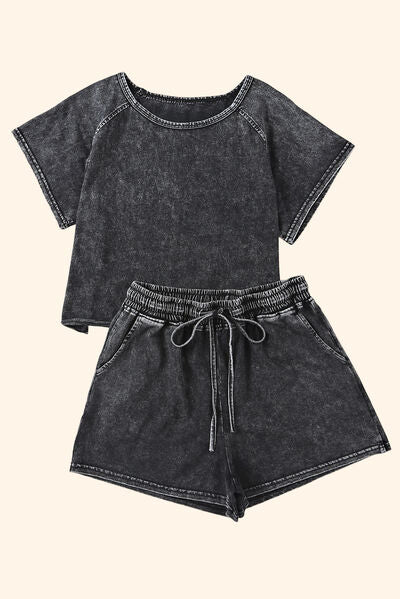 Relaxed Heathered Top and Shorts Set