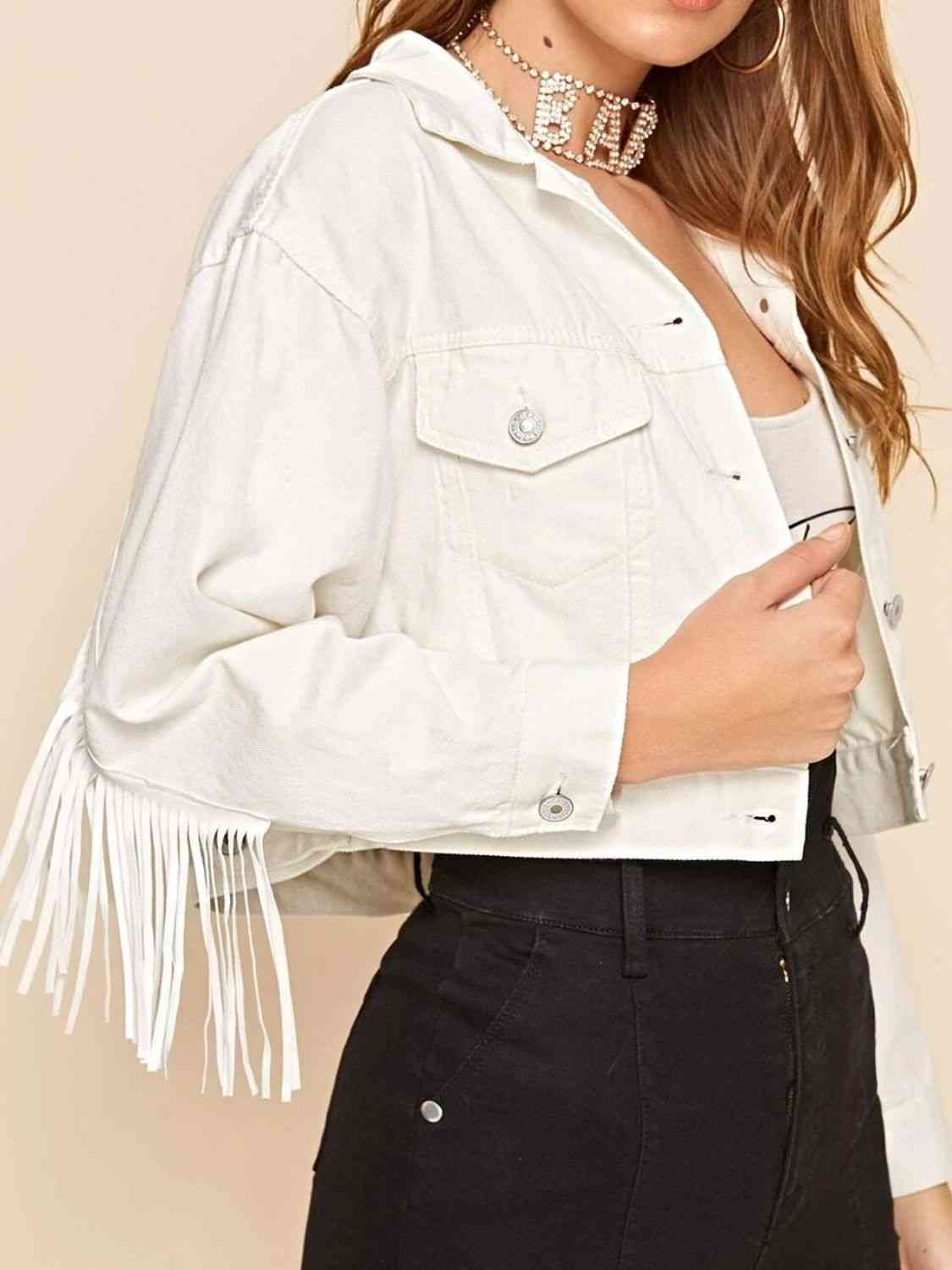 White Fringe Denim Jacket