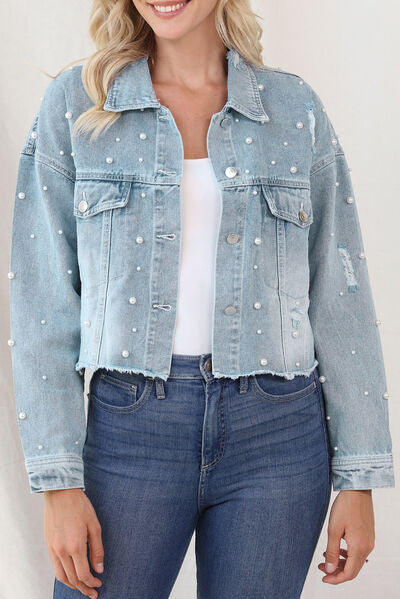 Distressed Pearl Denim Jacket