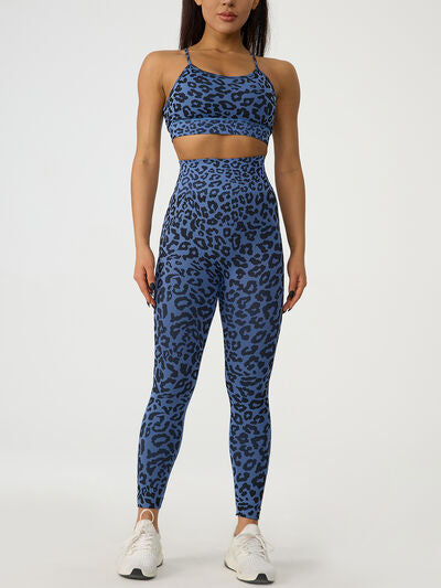 Leopard Crisscross Sports Bra and Leggings Active Set