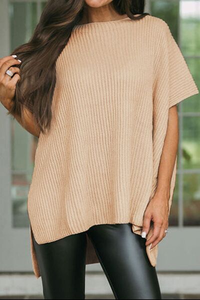 Waffle-Knit Short Sleeve Sweater