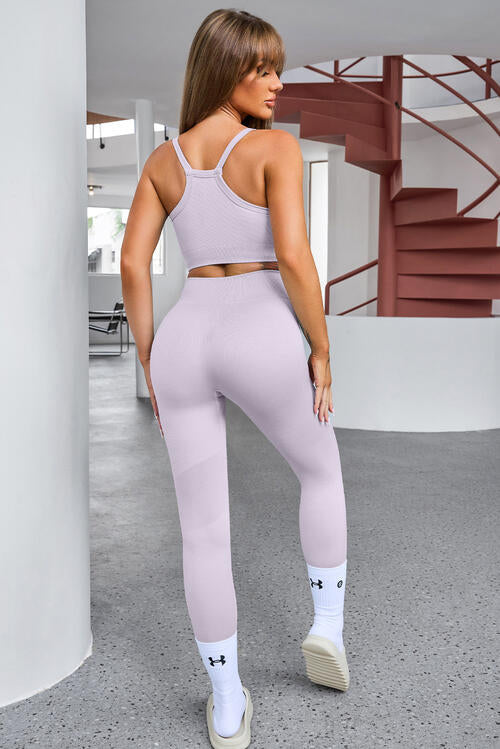 Cropped Tank and Zip-Up Active Jacket with Leggings Set