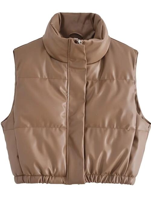 Faux Leather Zip Up  Vest