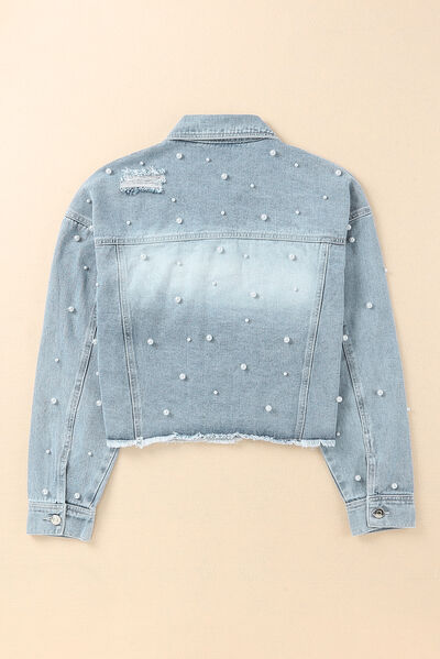 Distressed Pearl Denim Jacket