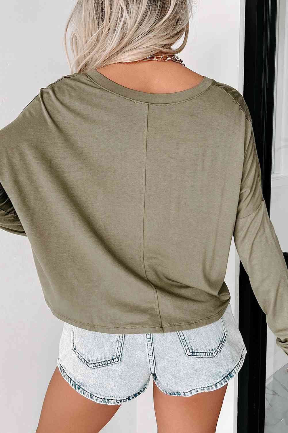 V-Neck Dropped Shoulder Long Sleeve