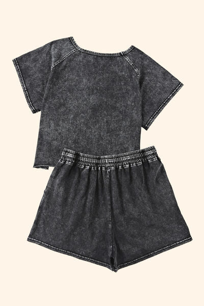 Relaxed Heathered Top and Shorts Set