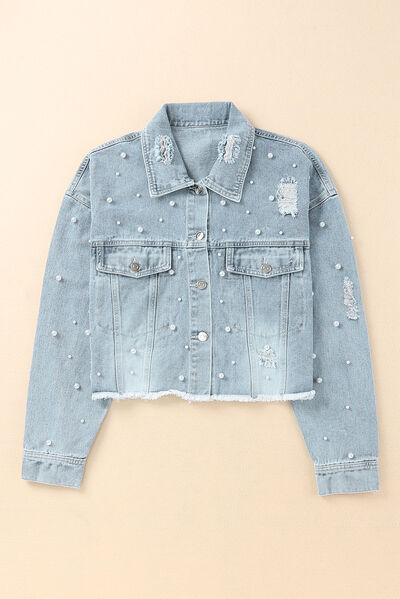 Distressed Pearl Denim Jacket