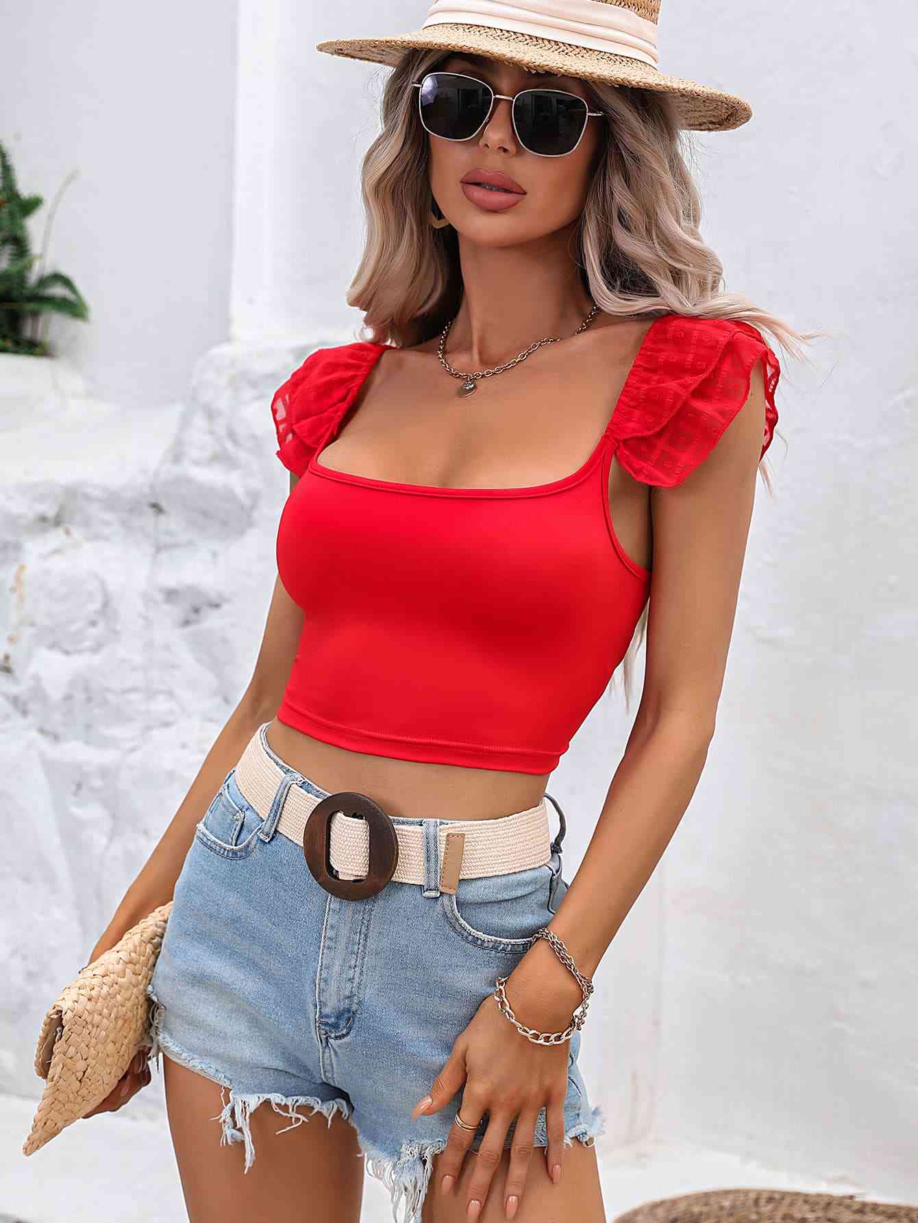 Ruffle Sleeve Cropped Top