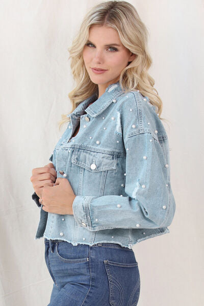 Distressed Pearl Denim Jacket