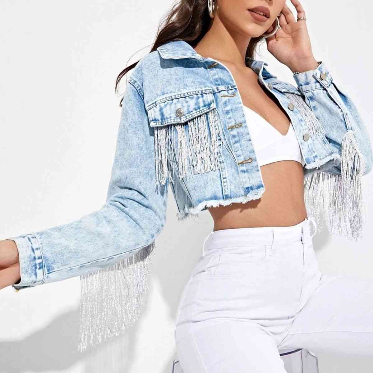 Fringe Cropped Denim Jacket