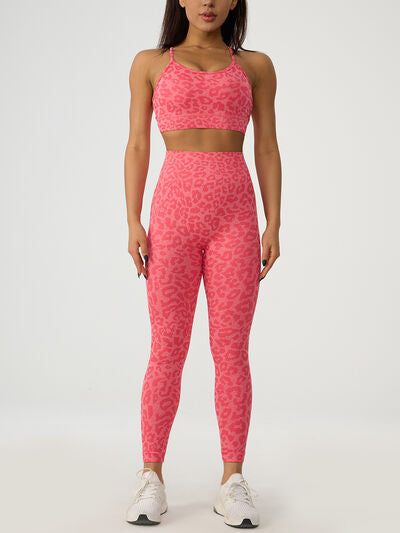 Leopard Crisscross Sports Bra and Leggings Active Set