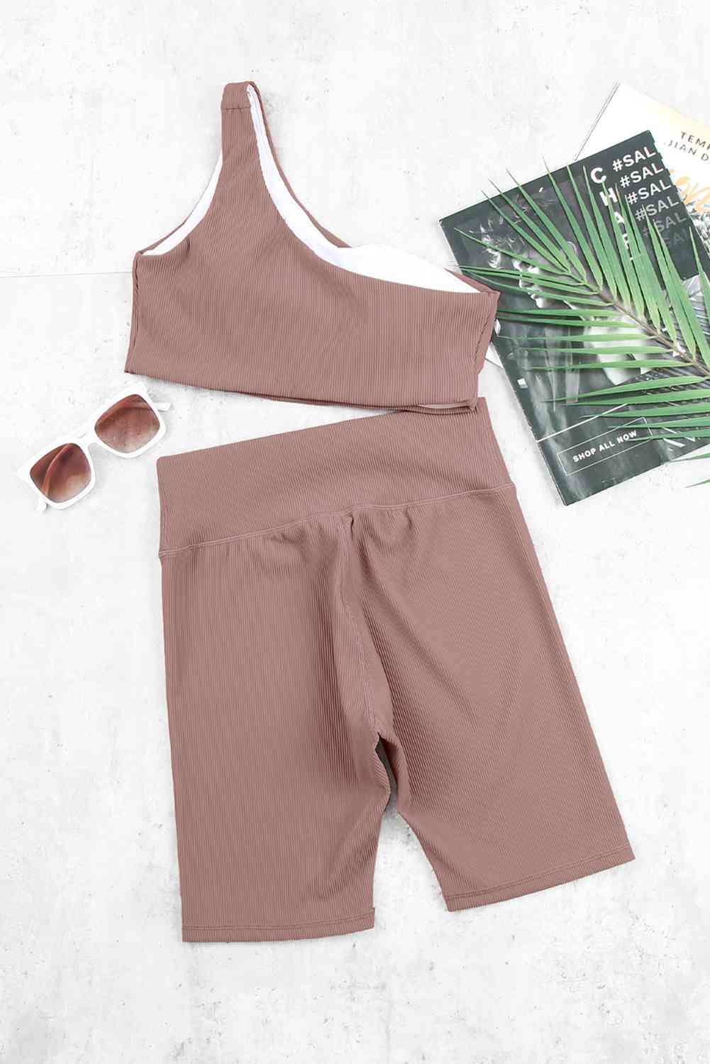 One-shoulder Sports Bra and Shorts Set