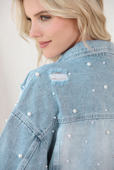 Distressed Pearl Denim Jacket