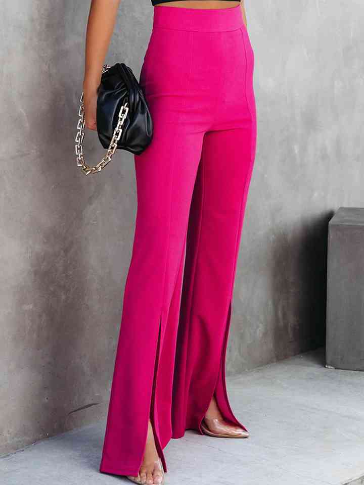 Pink Front Slit Flare Leg Pants