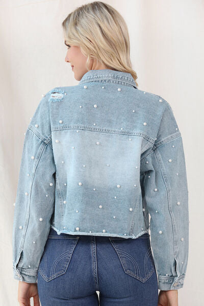 Distressed Pearl Denim Jacket