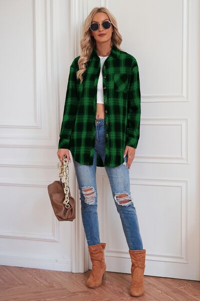 Plaid Button Up Dropped Shoulder Top