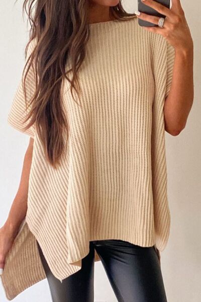 Waffle-Knit Short Sleeve Sweater